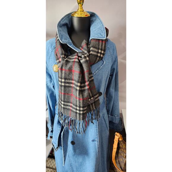 BURBERRYs of London 100% Cashmere Scarf Shawl Nova Check Grey Vintage - Picture 1 of 16